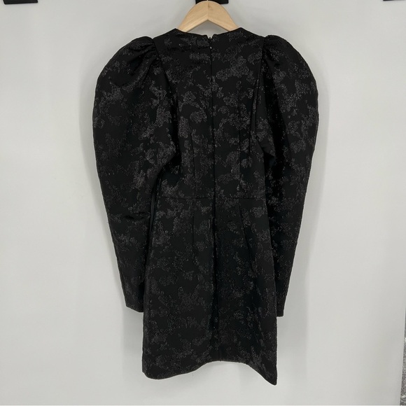 & Other Stories Textured Puff Sleeve Black Dress sz 0 Mini Jacquard XS - Picture 9 of 16